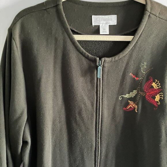 Christopher & Banks Year 2006 Womens Jacket Floral Embroidered Brown Size 2XL. - Picture 2 of 16